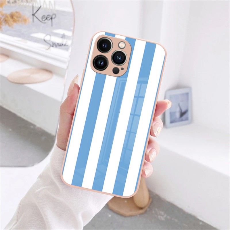 Milan Stripe Stripe Design Phone Case Sandy Pink Glass für iPhone 13 14 12 11 Pro XS Max plus Mini X XR 8 7 6S SE2020 Cover