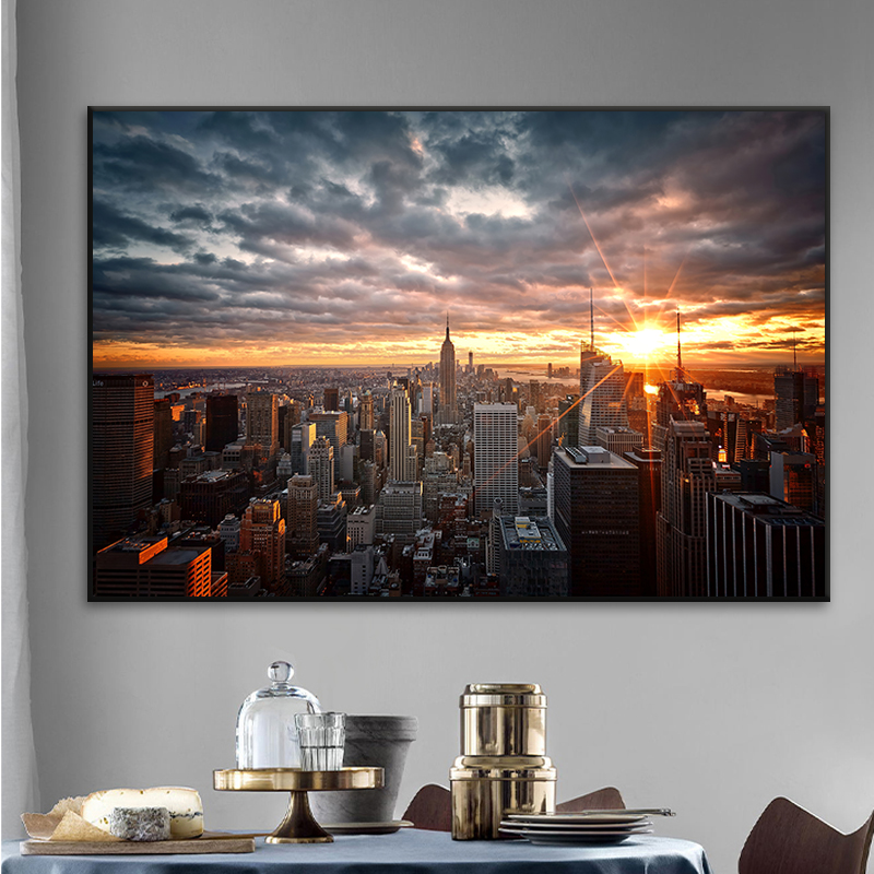 New York Cityscape Canvas Malowanie wschodu słońca w nowoczesnym mieście HD Potograficzne nadruk ścienny obraz dla biurowego wystroju domu plakat