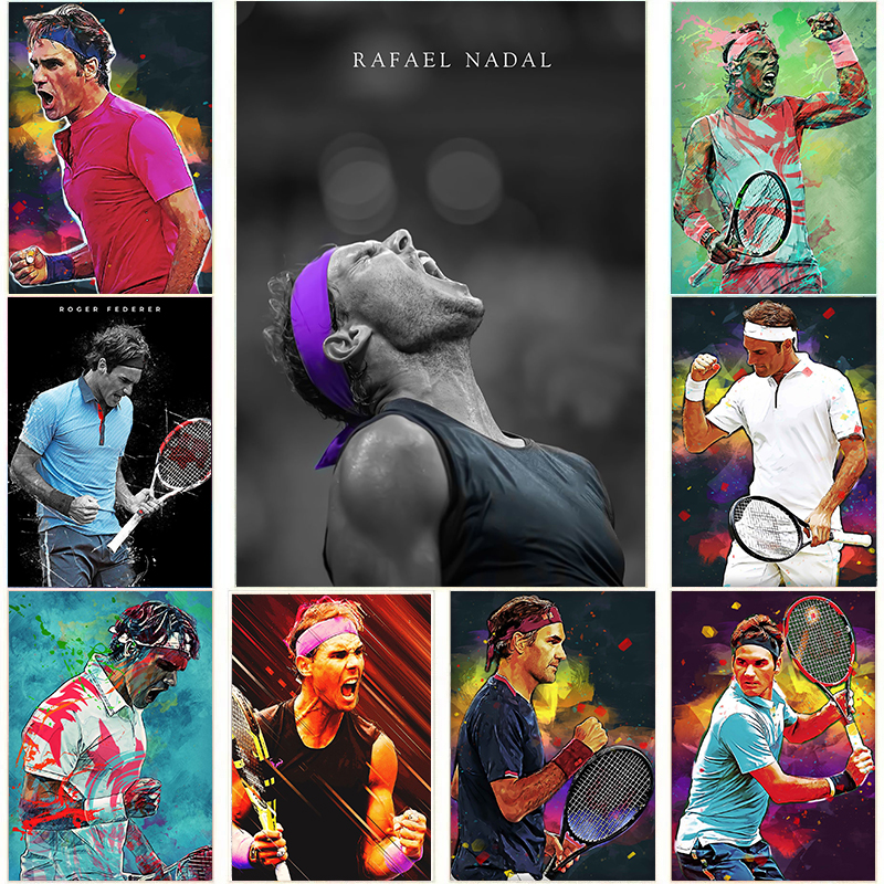 Jugadores famosos Roger Federer Rafael Nadal Carteles Canvas Pintura deportiva Pop Wall Art para sala de estar Decoración del hogar