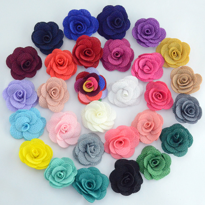 20 -stks 4 cm linnen stof Flower Appliques Diy Hoofdbanden Decoratieve bruiloft Bloemen Haarclip Bow Patches