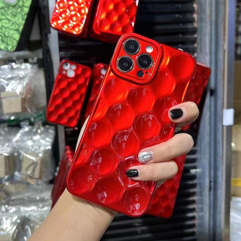 Case de teléfono de punto de onda rojo metálico 3D lindo para iPhone 13 11 12 14 15 Pro Max XS XR x 14 más 13 Mini Bumper de cubierta de silicona suave