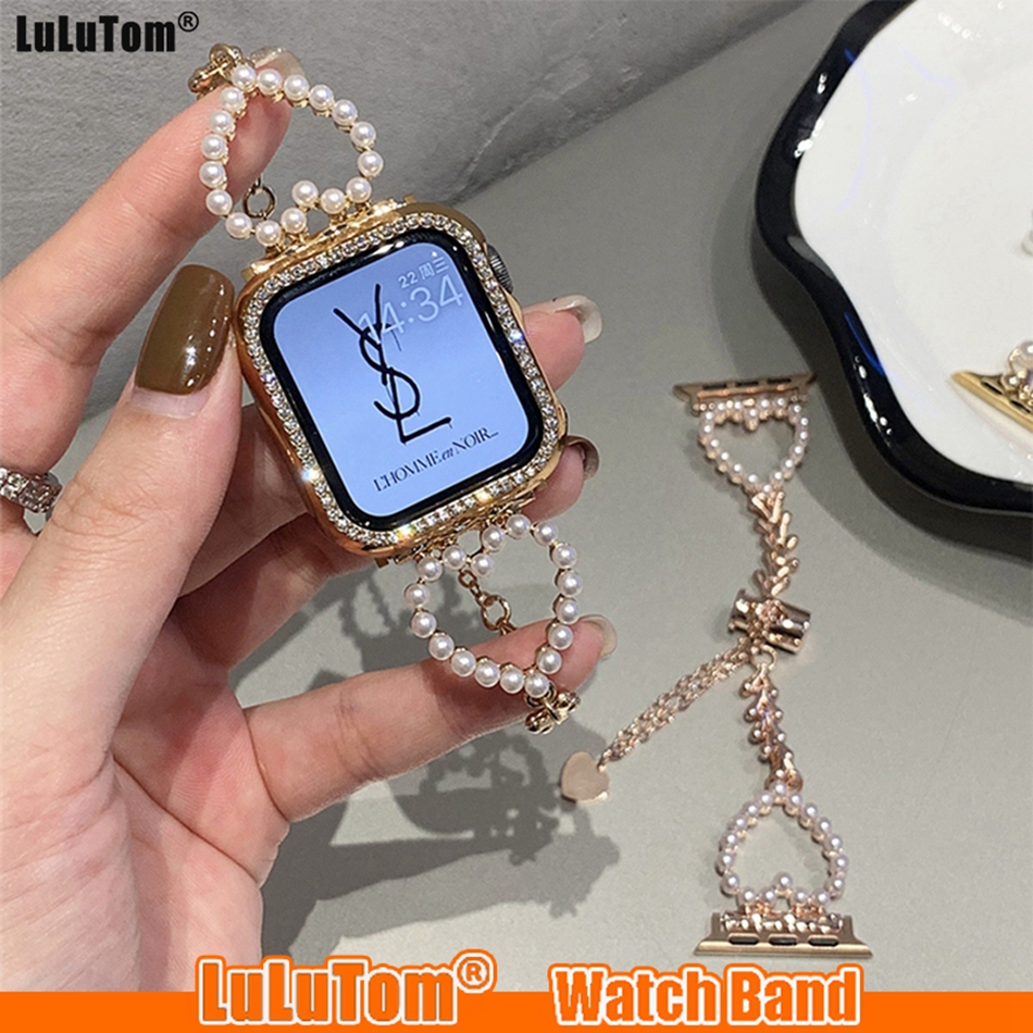 Love Pearl Bracelet Band для серии Apple Watch Series Ultra 8 7 SE 6 5 4 3 49 мм ремня Iwatch S8 38 мм 40 41 мм 42 44 мм 45mm Luxury Link