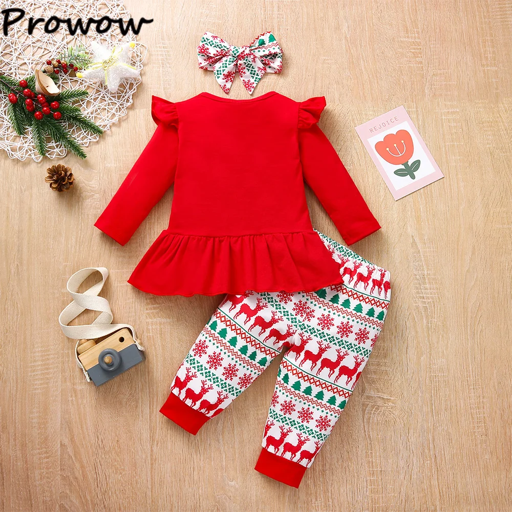 Calça prowow 03y Roupa de Natal para meninas para crianças Bumirs vermelhos+calças+banda para a cabeça meu primeiro natal criança de roupas de ano novo