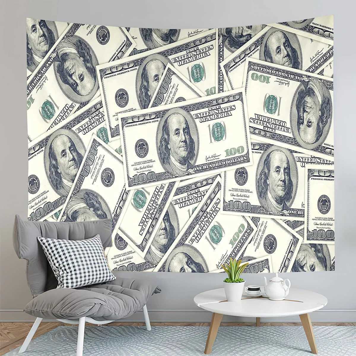 Money Tapestry Wall appeso arazzi pallidi grigio verde Benjamin Franklin da 100 dollari Audio da parete camera da letto Dorm decorazioni del dormitorio R0411