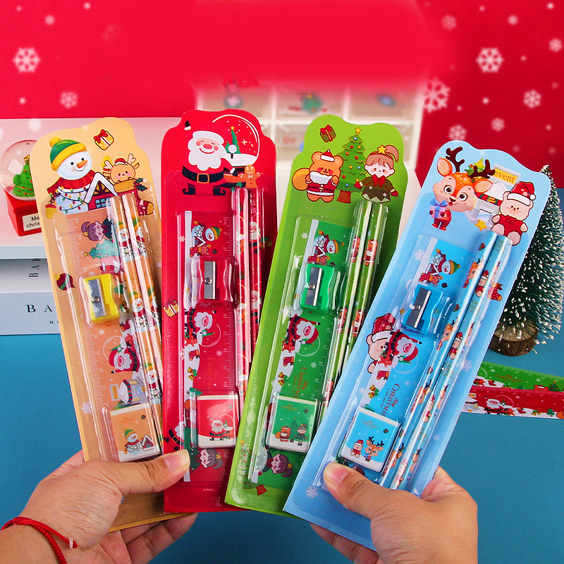 5шт/сет Новый Симпатичный набор канцелярских товаров для рождественских канцелярских канцелярских канцелярских канцелярских карандаш для точилка для точилки для того
