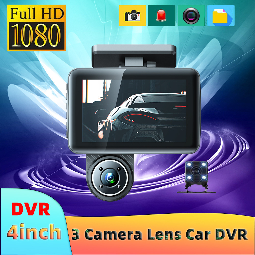 3-kanałowy samochód DVR HD 1080p 3-soczewki wewnątrz pojazdu Dash Came przednie wygląd wsteczny wewnątrz kamery DVRS Rejestrator Kamera samochodowa
