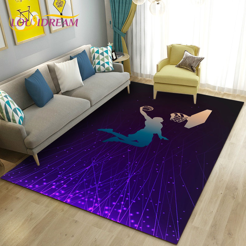 Tapis de basket-ball 3D grand, tapis de tapis pour le salon de la chambre de chambre canapé décoration de cuisine, gamin gamin de sol sans glissement.