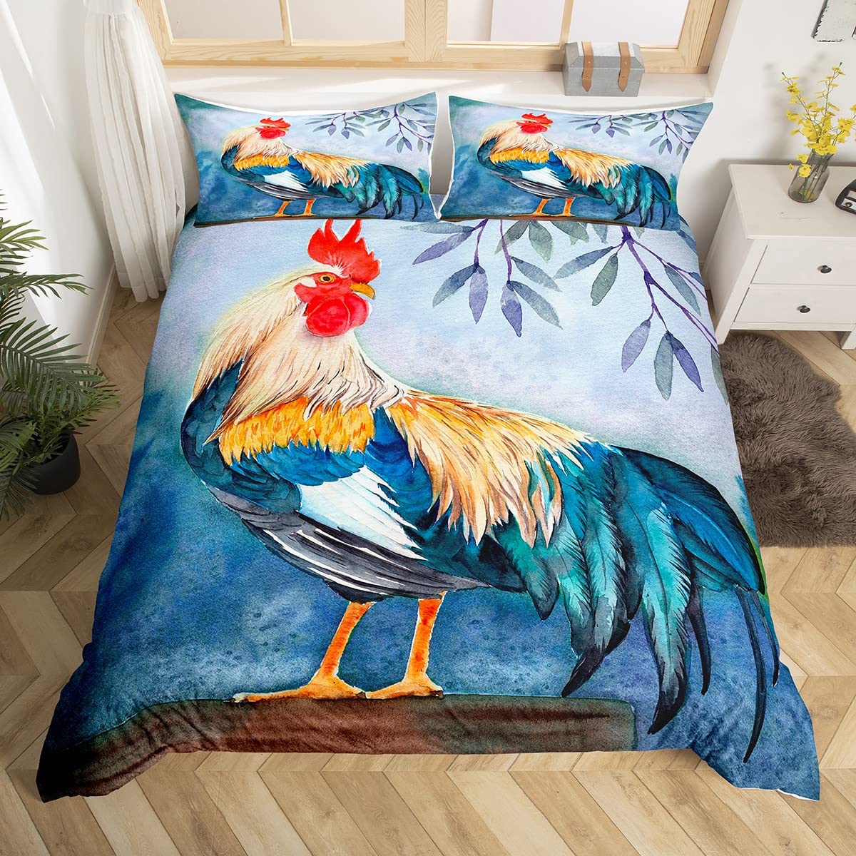 Farm Animals King Queen Duvet Cover Rooster Sheep Pig Cow Bedding Set Farmhouse Country Comforter Cover Polyester Quilt Cover