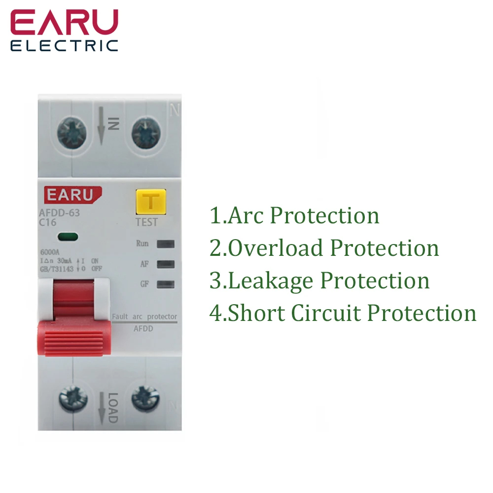 2P 220V AFDD 63 AFCI Arc Fault Protector Device RCBD Circuit Breaker Interrupted Overload Earth Leakage Short Circuit Protection