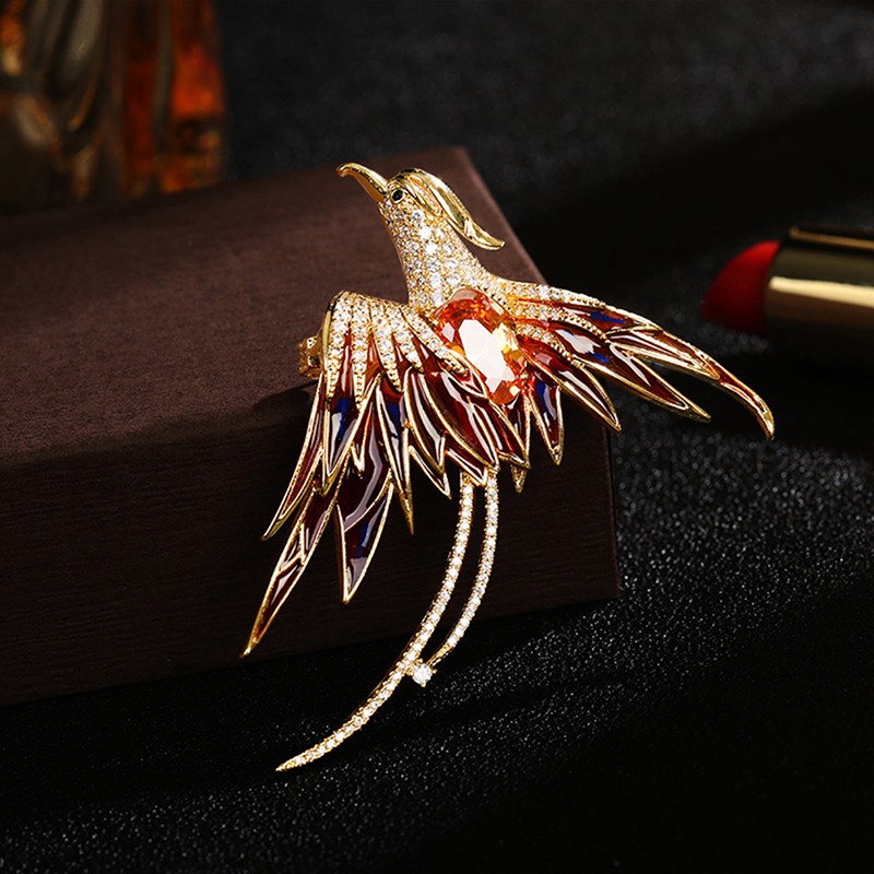 New 5-color Crystal Enamel Phoenix Bird Brooches Animal Pin For Women Men Flying Beauty Bird Party Office Brooch Pin Gifts