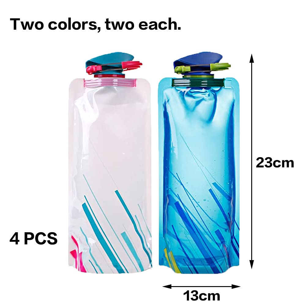 700 ml Foldable Water Bottles Reusable Water Bottle Foldable Drinking Bottle Bag for Hiking, Adventure, Travel Pack of 4