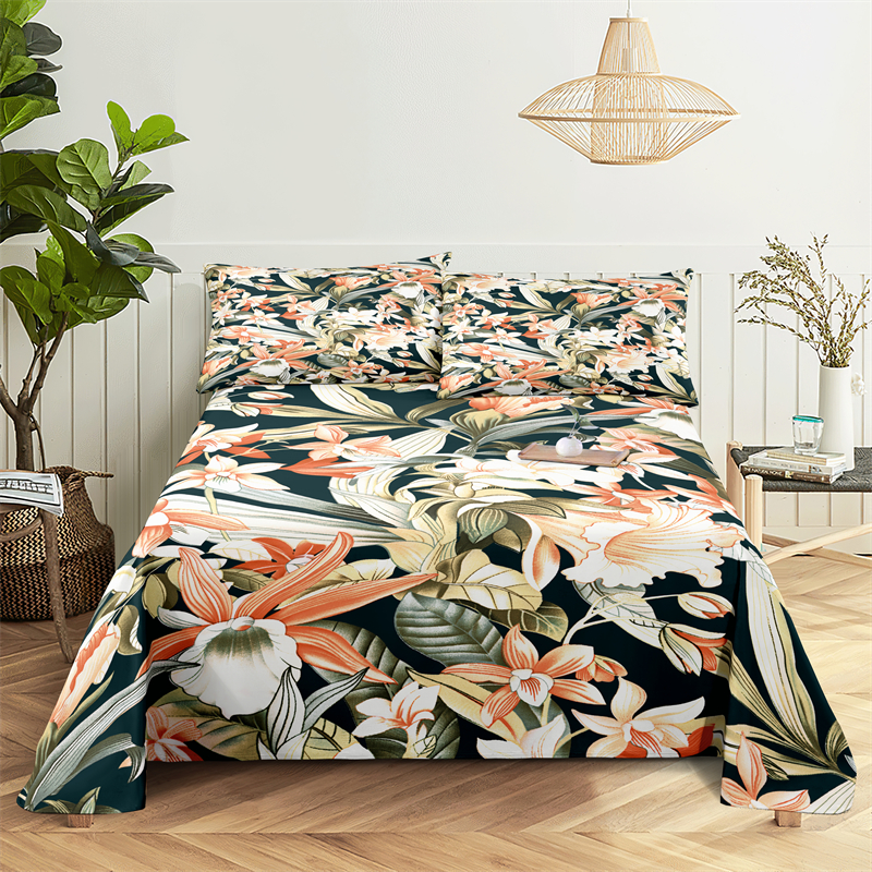 Grote bloemen 0,9/1,2/1.5/1.8/2.0m digitaal print polyester bed platte vel met kussensloopafdruk beddengoedset