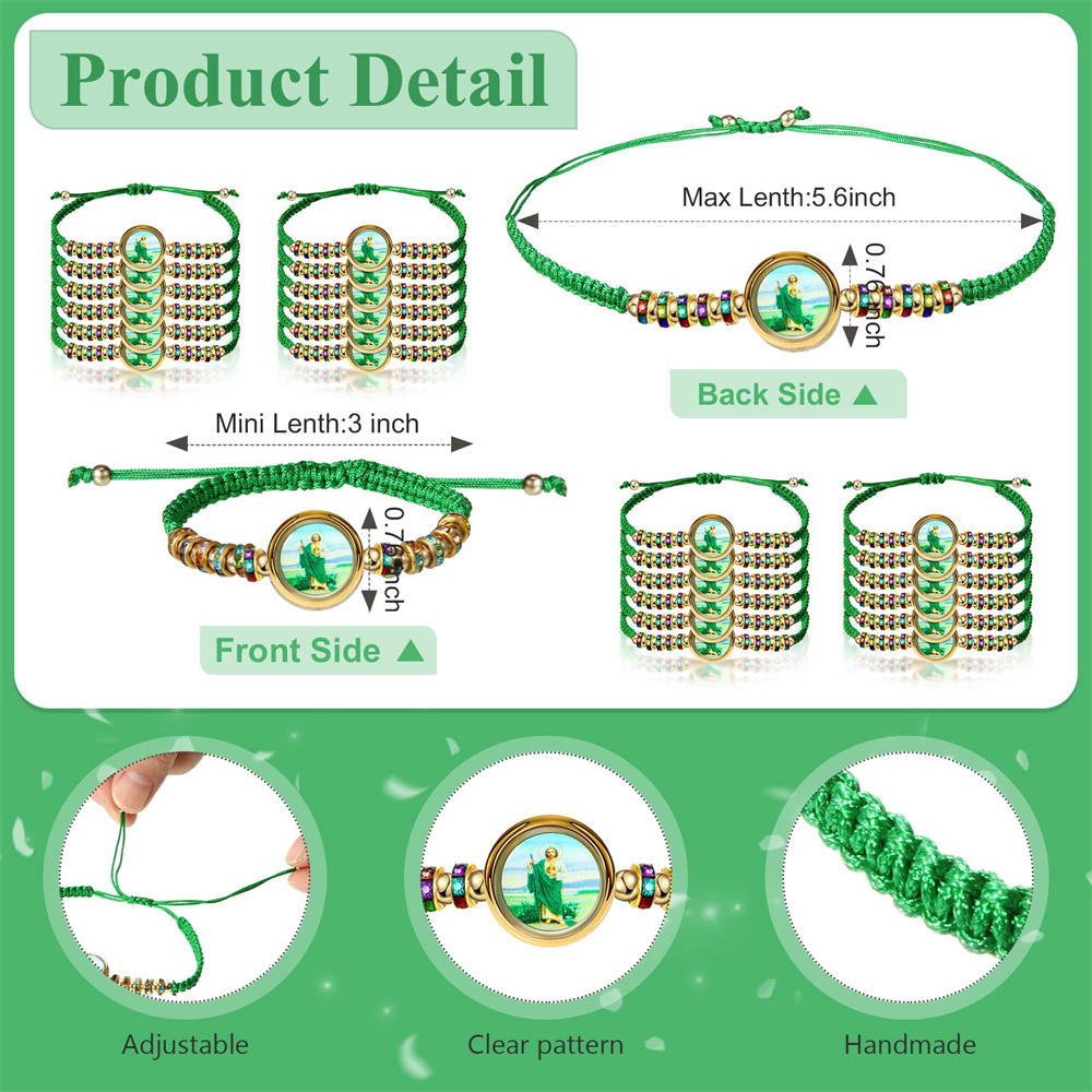 24 Peças Braceletas mexicanas Saint Jude Bracelet Católica Católica Verde Mada Mada San Judas Tadeo Rosário Gree