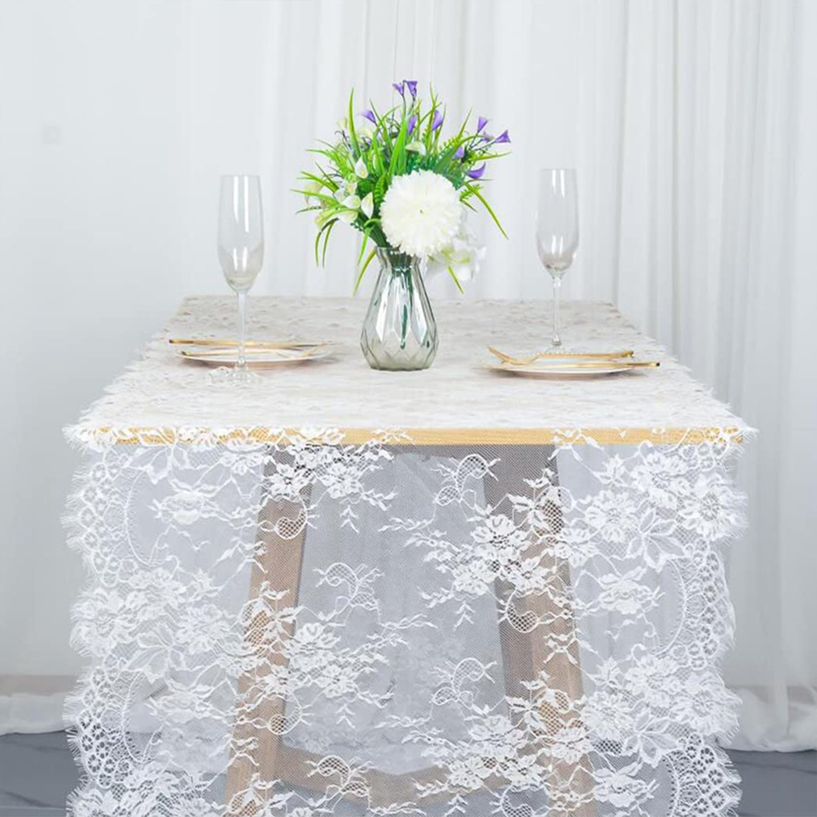 10 pieds Broided Floral Lace Table Runner Vintage White Wedding Dining Dining Table Dorations Table Couverture pour le mariage Party