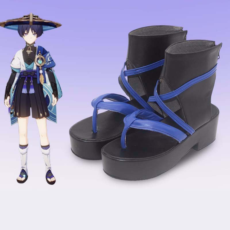 Genshin Impact Wanderer Buty Cosplay Blue Party Anime Wanderer Cosplay Buty buty pu skórzane rekwizyty Halloweenowe