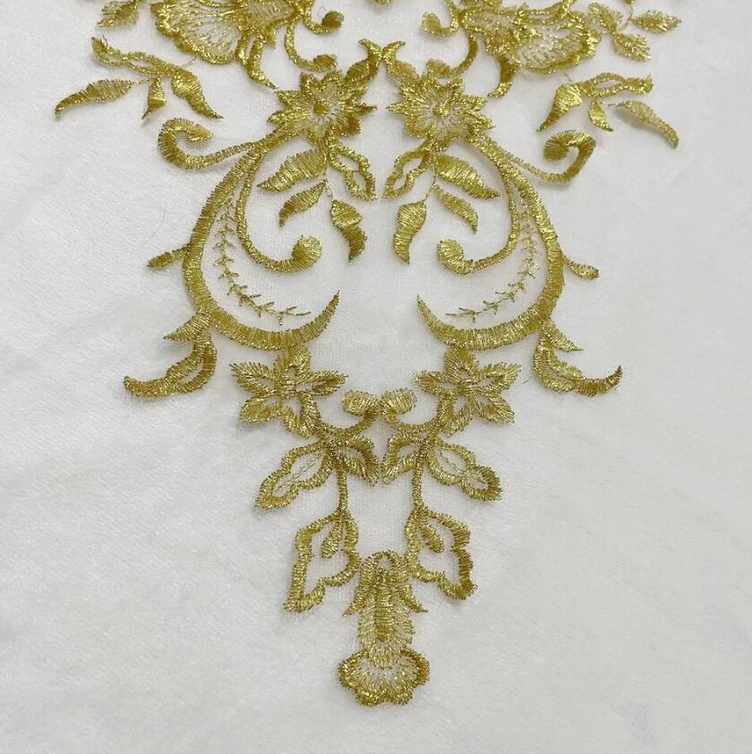 1 pièce 28 * 42 cm d'or en dentelle ivoire applique grand collier collier broderie de dentelle tissu accessoire accessoire couture patchwork bricolage artisanat