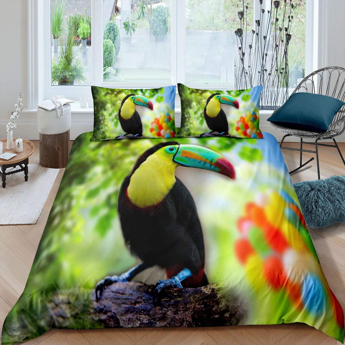 3d Toucan King Queen Cevet Cover Safari Animals Bedding Set Tropical Jungle Birds Cover Cover Fresh Nature Green Cover Cover Cover