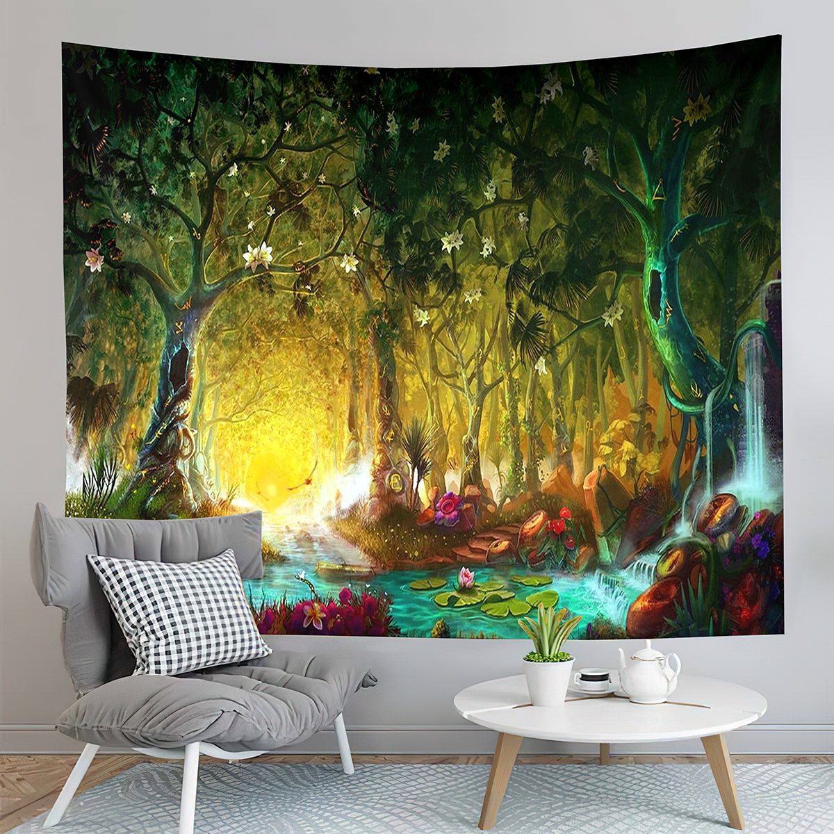 Magic Forest Tapestry Fairy Tale World Tapestry Fantasy Plants Tapestry Home Living Room Bedroom Wall Modern Art Tapestries