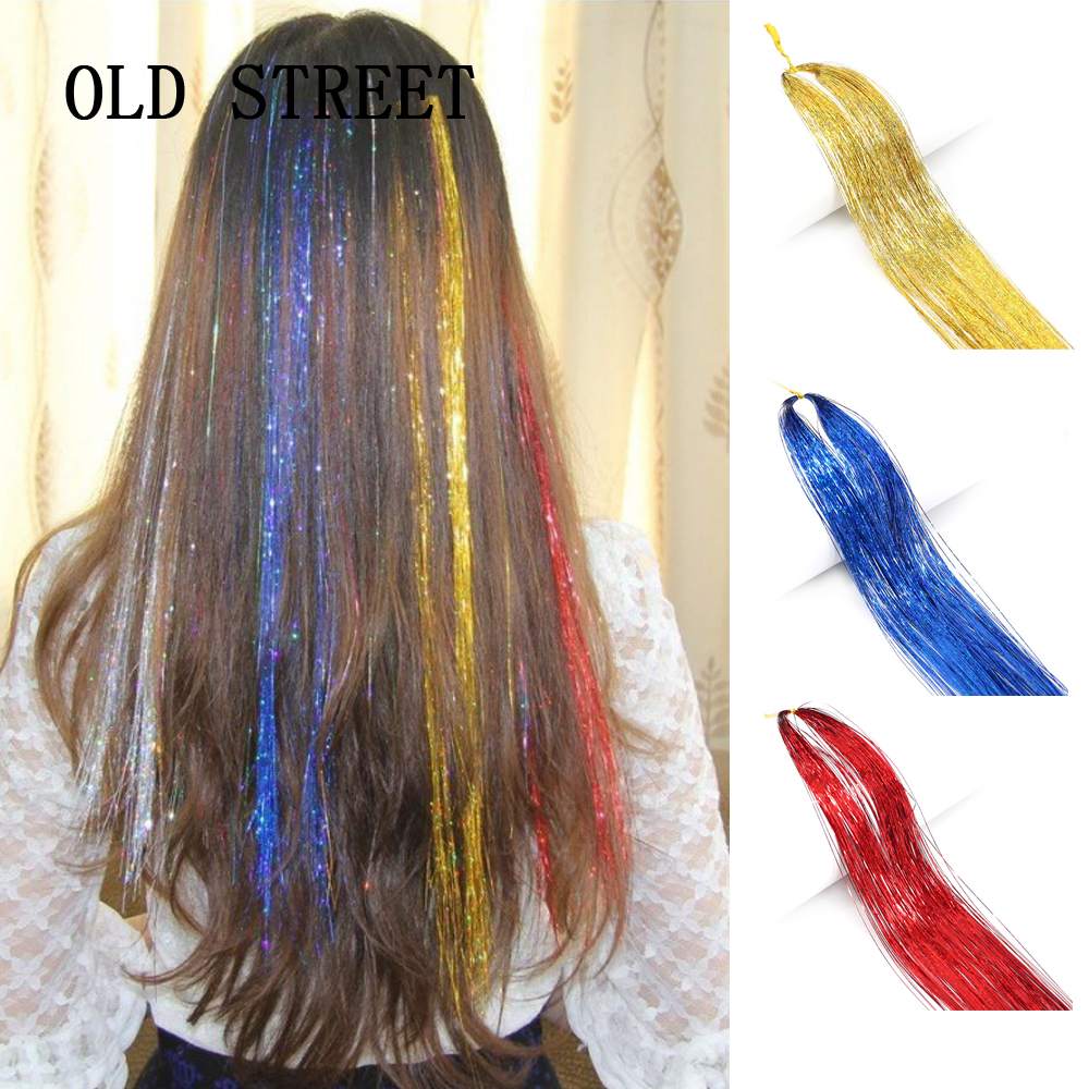 Sparkle Hair Tinsel Rainbow Colored Syntetic False Hair Extensions Decor Glitter Strips 120 Strands For Girls Headwear Hairbing