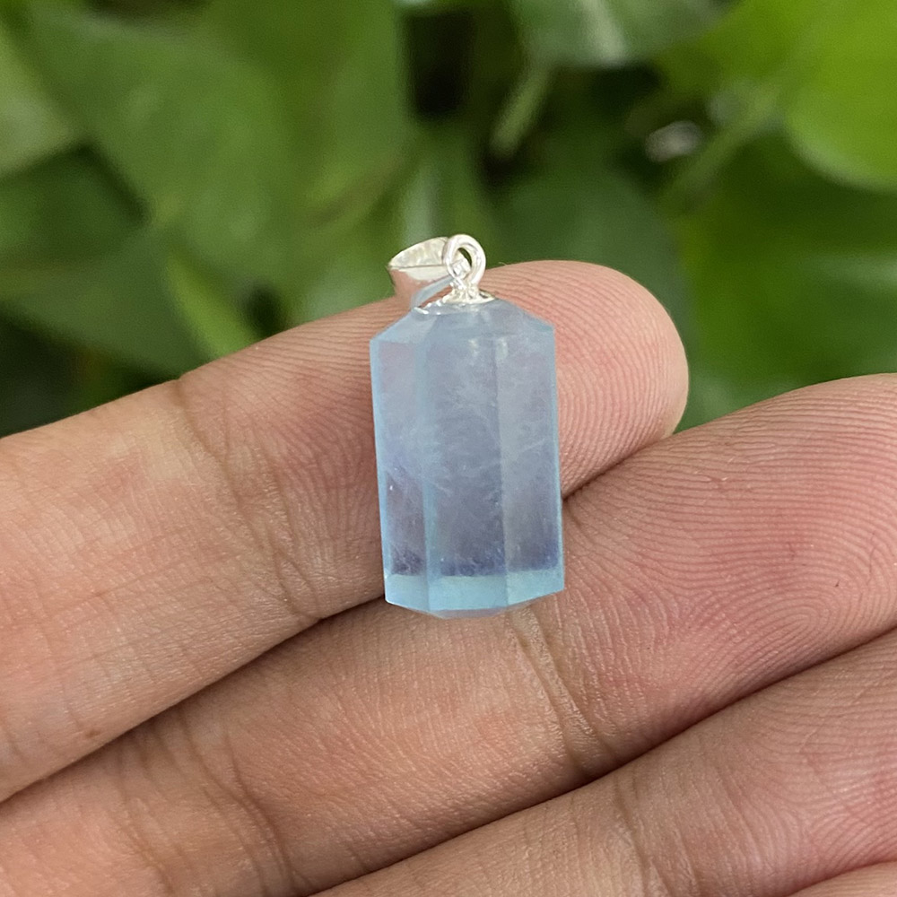 Real Natural Aquamarine Round Pillar Pendants Column Crystal Jewelry Semi-Precious Stone For Necklace Wife Daughter Gifts