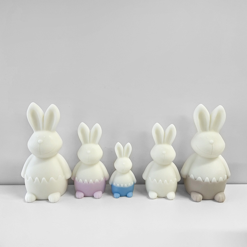 3D Eggshell Rabbit Candle Silicone mögel Easter Bunny Soap Harts Gips Making Set Chocolate Cake Decor Baking Mold Lovely Gift