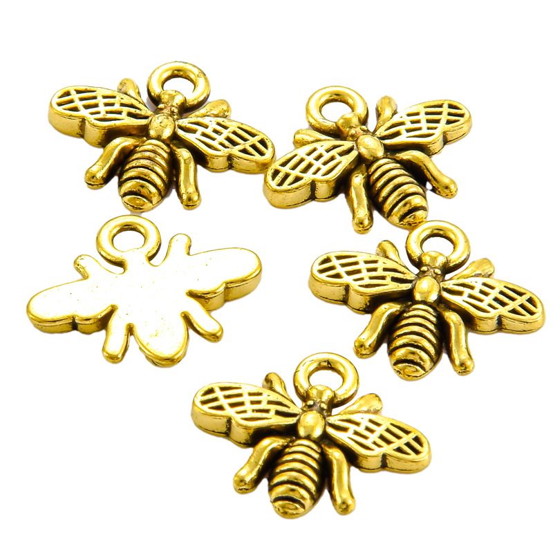 6 kleur kleine bijen charmes legering metalen insecten hangers voor doe -het -zelf ketting armband oorrang sieraden maken 12*15 mm