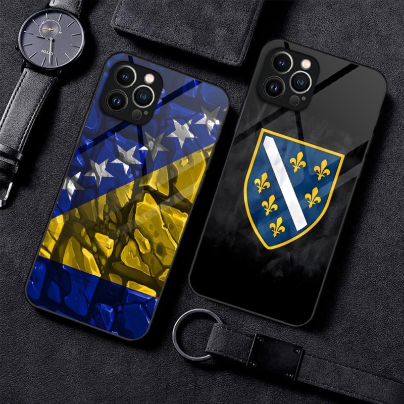 Bosnia Flag -Telefonhülle Temperiertes Glas für iPhone 14 13 12 11 Pro XS max Mini X XR 8 7 6S plus SE2020 Abdeckung