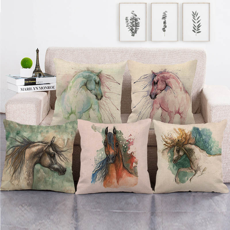 Abstract Horse Pillow Case Brown Horse Linen Decorative Pillowcase for Pillow Decorative Cushions for Elegant Sofa Pillow Cover