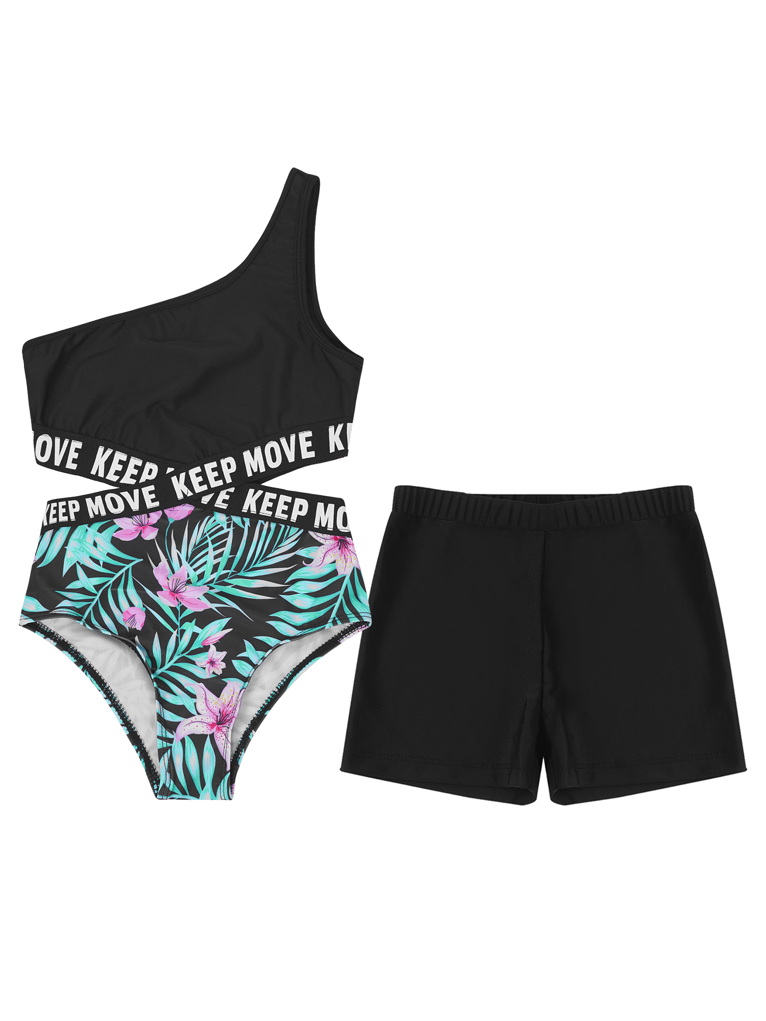 Teenager Girls Swwearwear Two Pieces Girls Massuit de maillot de bain Kids One épaule Swimsuit avec Shorts Set Children Beach Wear