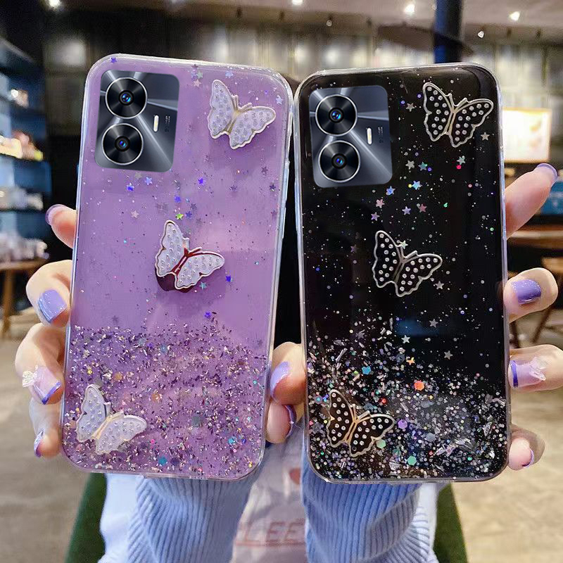 Ready Stock Phone Case för Realme C55 RealMec55 Luxury STARRY Sky Fjärilar Transparent mjukt bakslag