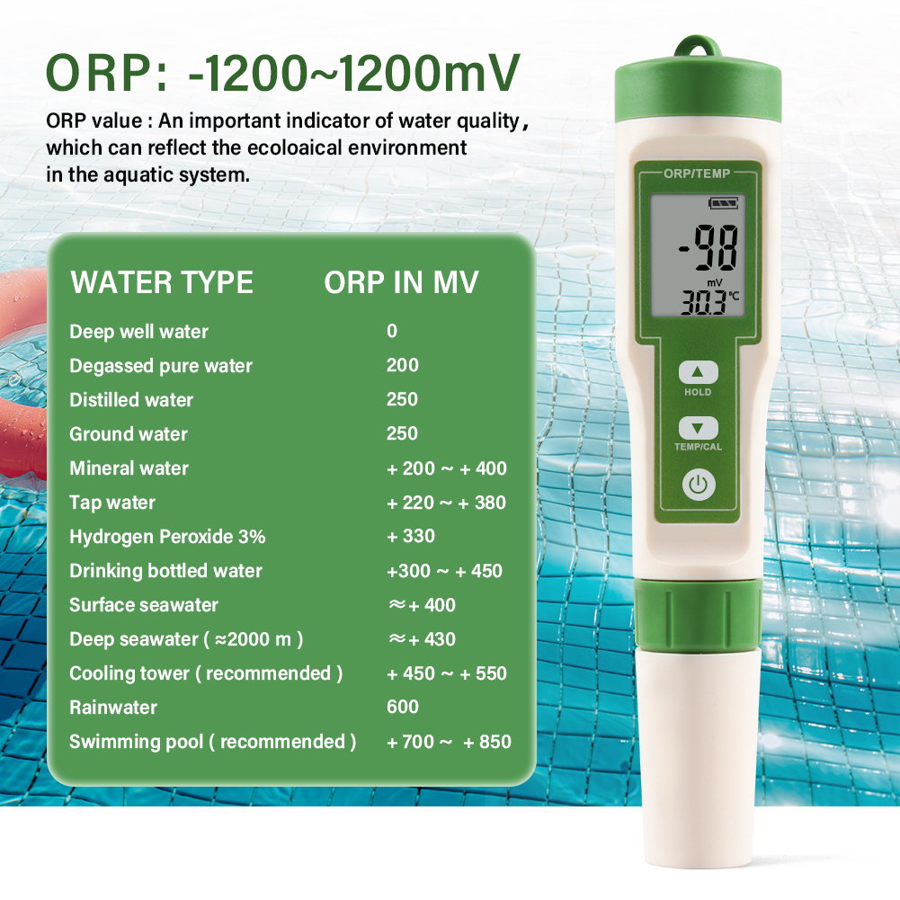 Temp mètre redox de Temp ORP avec ATC -1200 ~ + 1200 mV Testeur d'eau potable de haute précision pour les aquariums de piscine à pêche