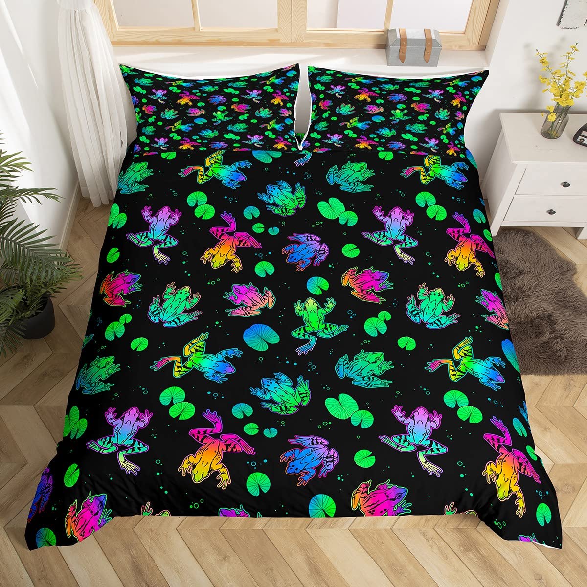 Green Tree Frog King Queen Couvercle de couette complète Beau Raind File Trees Litting Animal Set Wildlife Couper Couette en polyester