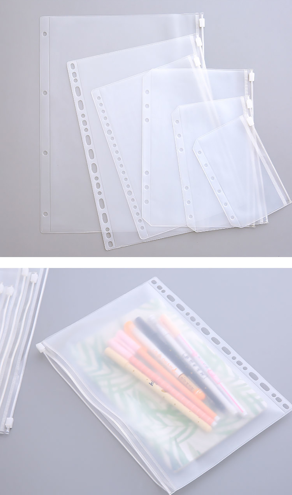 A5 / A6 / A7 / B5 PVC SCHECTER PVC POUCHE LORDE POUPE ELASTIQUE transparent séparant la carte de crédit du planificateur de sacs à fermeture éclair