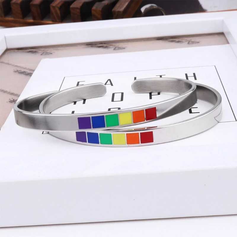 Armreif Fashion Regenbogen Liebespolz Armbänder Edelstahl Emaille LGBTQ Manschette Armreifen Bank