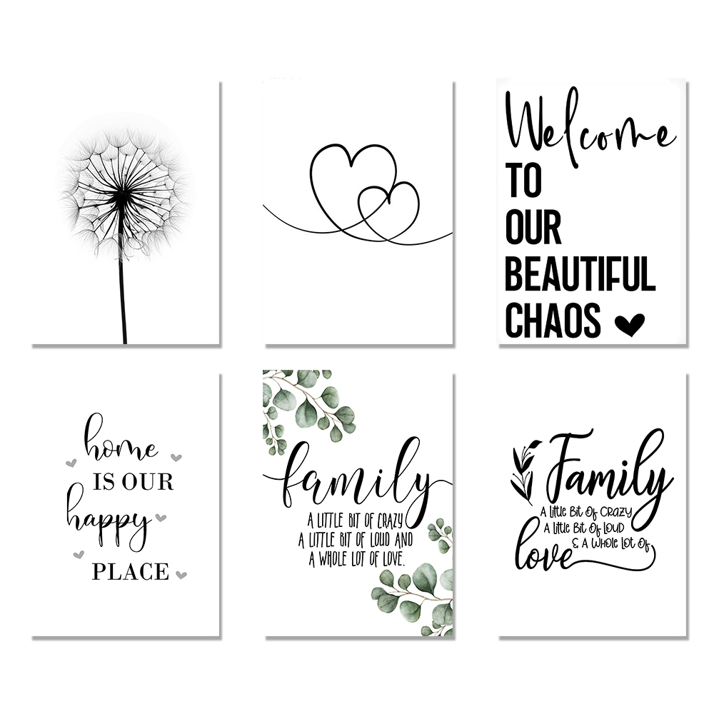 Happy Family Quote Mur Art Black White Affiches Love Heart Impressions