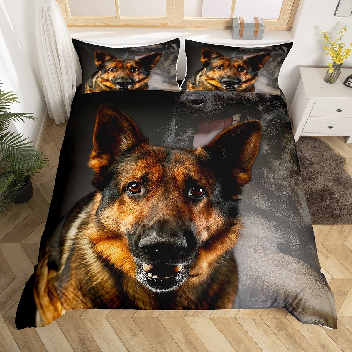 Couverture de couette berger allemand ensemble couverture de chien de chien de police complet king size pour les animaux garçons liberes ensemble de chiens chiots couvercle