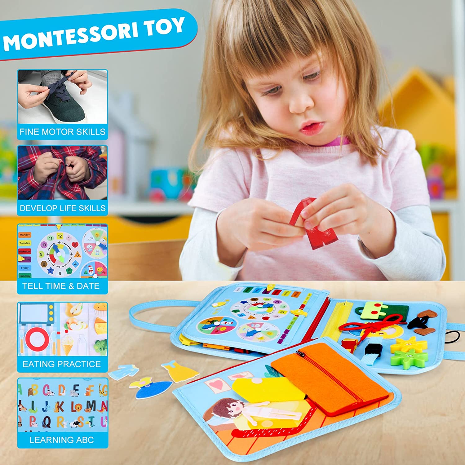 Montessori Busy Board Crianças Viagem Toy Toy Pré-escolar aprendendo brinquedo sensorial educacional para meninos de 1 a 6 anos de idade menina autista