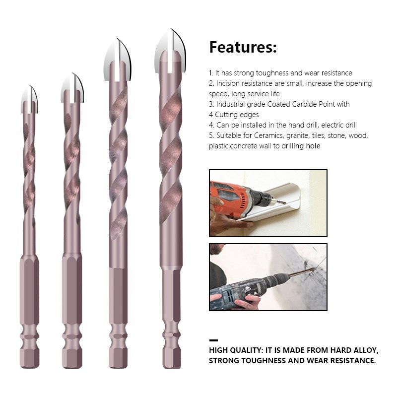 XCAN Hole Opener Triangle Drill Bits 3/4/5/6/8/10/12mmm Cross Hex Tile Bit For Glass Ceramic Concrete Tile Drilling Tool