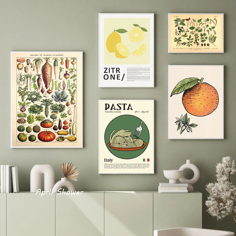 Vintage botanische groenten en groenten retro posters canvas schilderen prints muur kunstfoto's voor keukenkamer huis muur decor