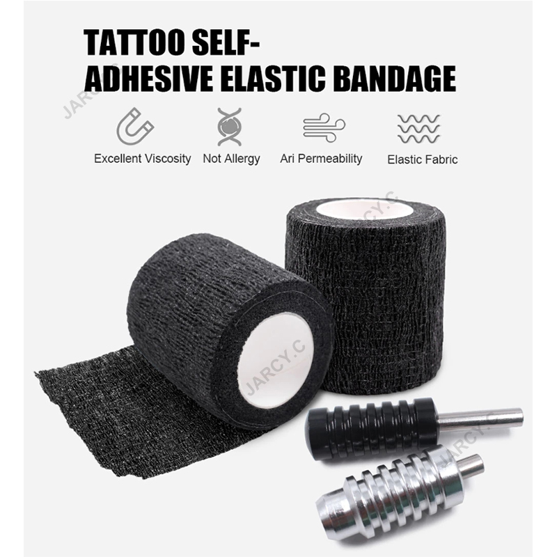 Tatueringsmaskin Bandage Självhäftande elastisk vattentät nonwoven Tattoo Gun Handle för greppskydd Athletic Protect Black Tape