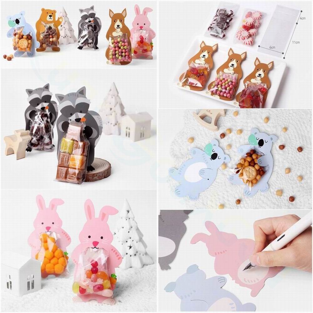 10-20ps Animali sacchetti regalo carini sacchetti di caramelle borse feste di compleanno baby shower orso biglietti d'auguri di auguri popolari coniglio popolare