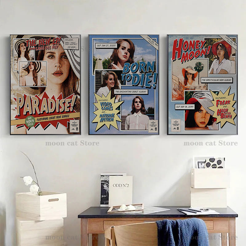 Певица Lana del Rey Lolita Portrait Vintage Poster Hot Music Альбом Canvas Painting Wall Art Pictures Home Room Dec