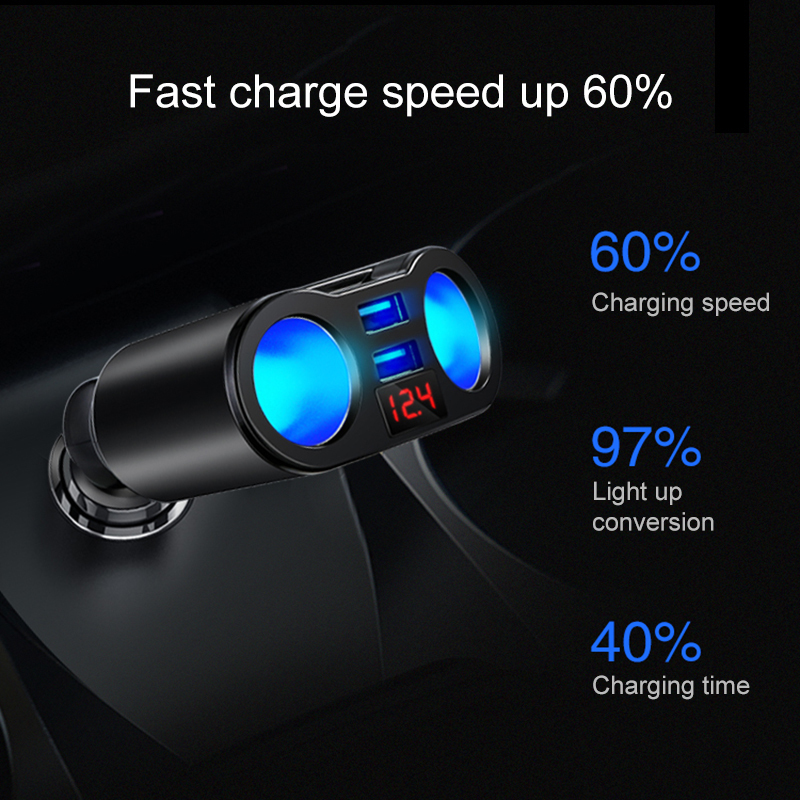 Autolading 5V 3.1A USB oplaadwagen Sigarettenaansteker één voor drie autolader met LED -display Roterende auto -adapter Accessorie