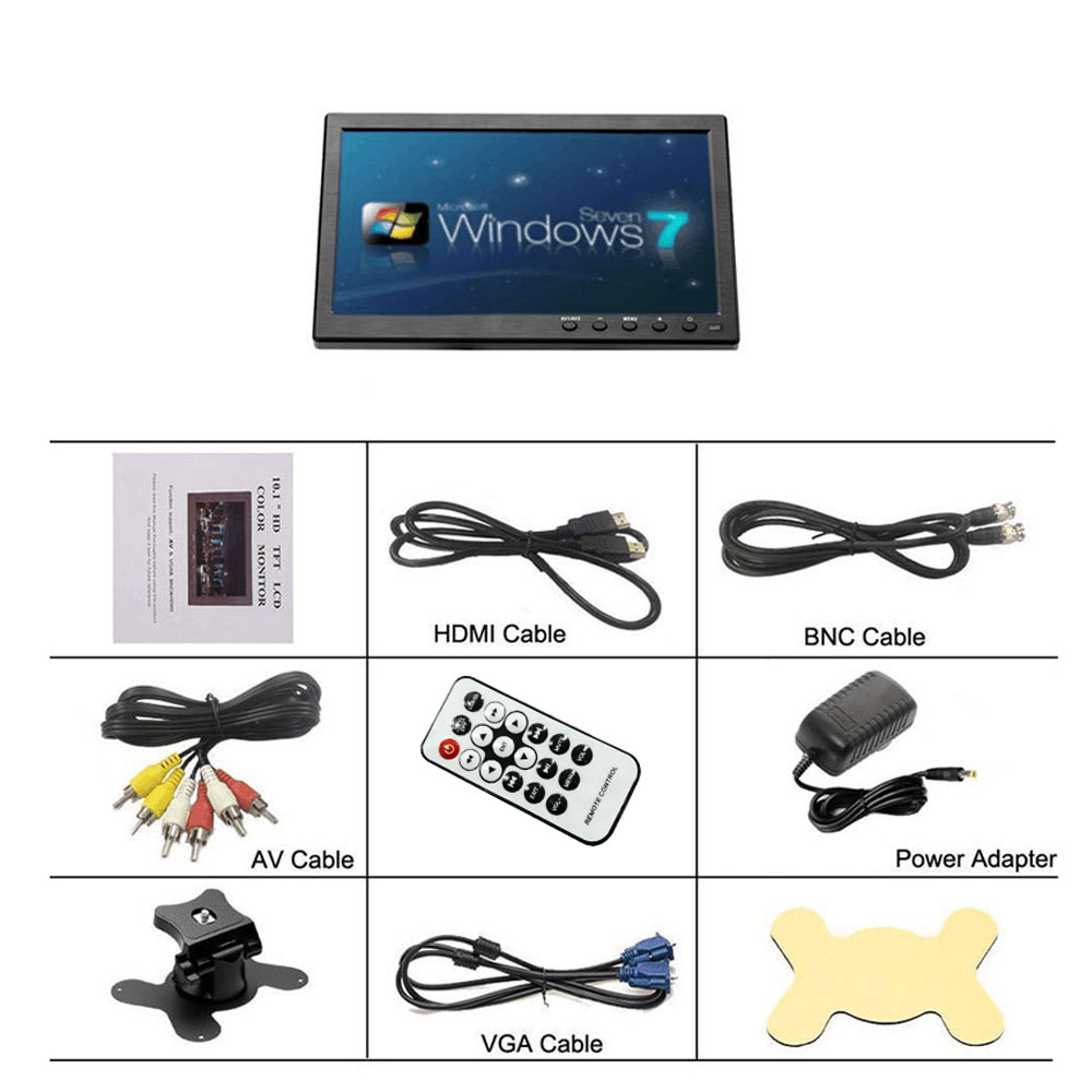 AMPrime 10.1" Car Monitor Mini TV Computer Display LCD HD Screen Car Backup Camera & Home Security System with Speaker VGA HDMI