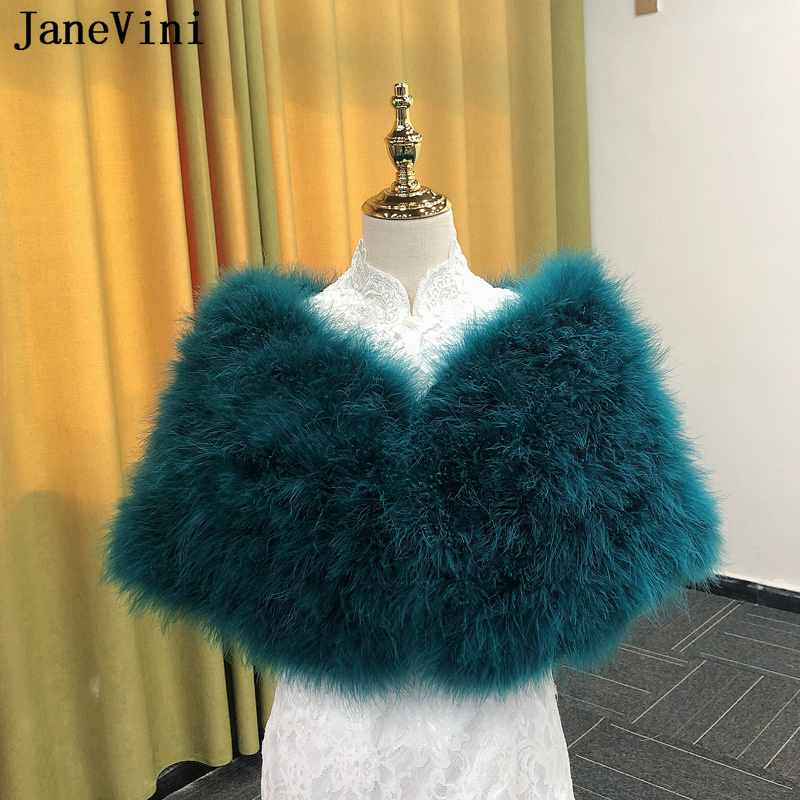 Janevini Elegant Wedding Lap Black Shrug Bridal Bolero Femme Ostrich Feathers Winter Fur Cape Jacketsイブニングショール