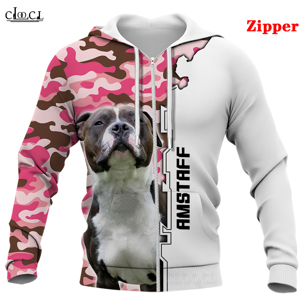 Cloocl Men Hoodie Amstaff Dog 3Dプリントアニマルフード付きスウェットシャツ女性ストリートウェアプルオーバーメンズジャケットティーンエイジ