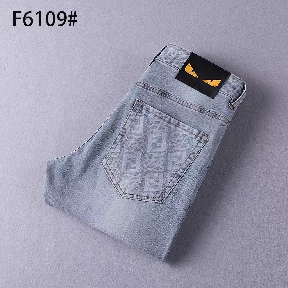 Trendy high-end zomer nieuwe jeans voor mannen, slanke pasvorm, elastisch, casual, licht gekleurd, trendy en veelzijdige PF6109#