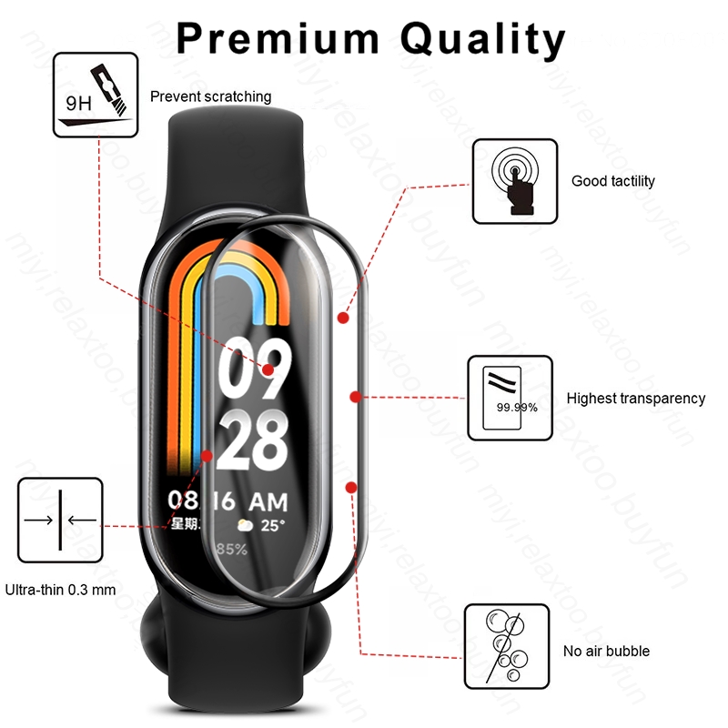 1-9d vidro de proteção macia curva para xiaomi miband8 mi banda 8 band8 miband 8 nfc nfs smart wrist screen protetor filme