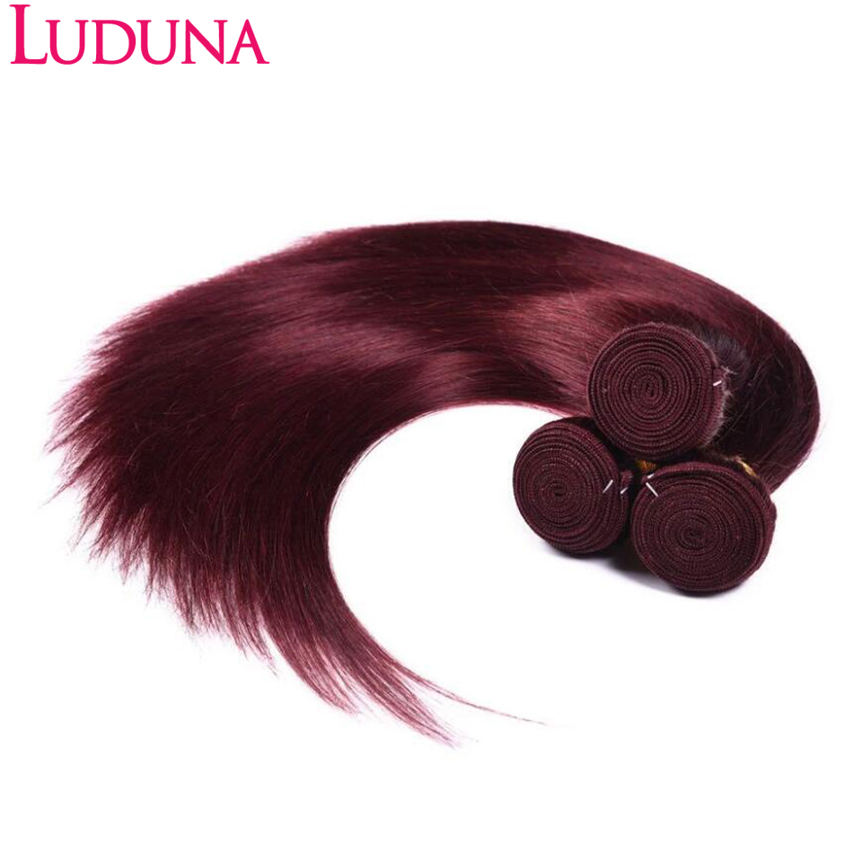 Luduna 99j Burgund Human Hair Bundles Brazilian Straight Bundles Human Hair Extensions Double Weft 1/3/Bundle Deals Weave