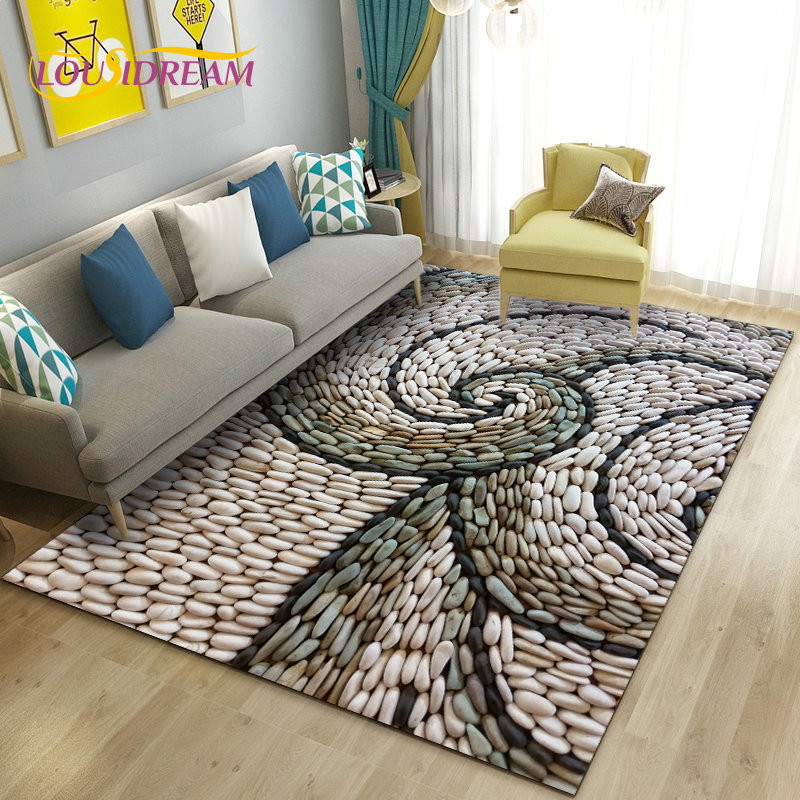 3D Colorful Cobblestone Stone Area Rug,Carpet Rug for Living Room Bedroom Sofa Doormat Kitchen Decoration,Kid Non-slip Floor Mat